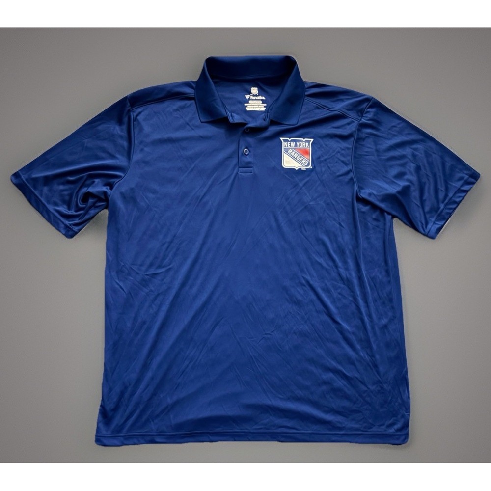New York Rangers NY Fanatics Short Sleeve Polo Shirt Blue NHL Logo 2XL XXL JBHS